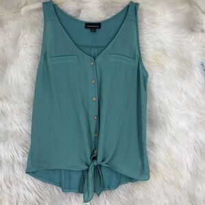 Fortune + Ivy Teal Sleeveless Button-Down Blouse with Front Tie – Size M